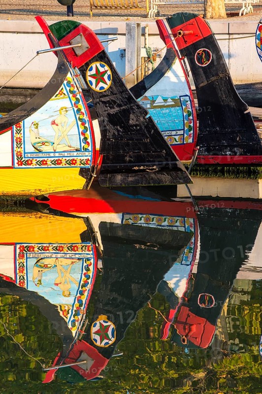 Colourful hand-painted stern of a gondola like Moliceiro