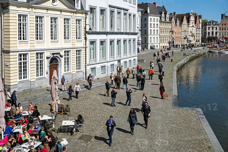Tourists walking along the Korenlei
