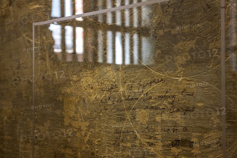 Writing on the wall of a condemned soldier on death row in the town hall of Poperinge
