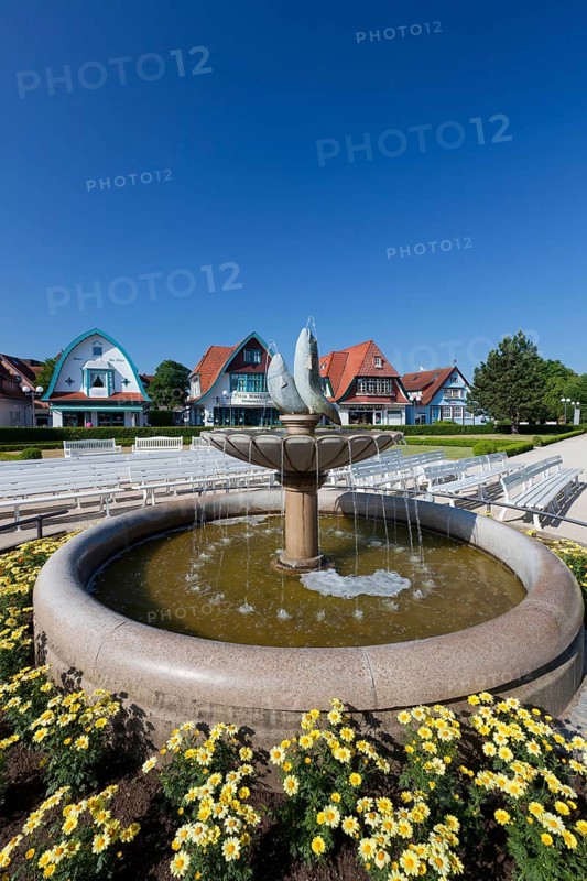 Fountains and benches in the spa gardens of the seaside resort of Boltenhagen