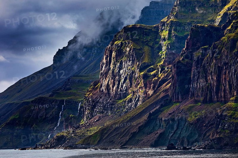 Steep coast at the fjord Seydisfjoerdur