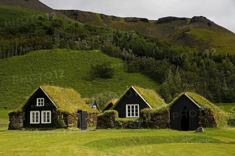 Historic farm with sod buildings at Skogasafn Museum