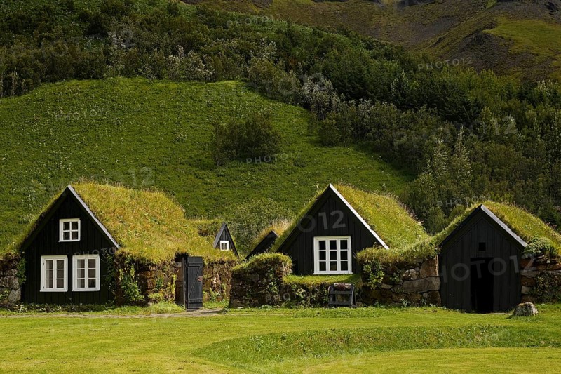 Historic farm with sod buildings at Skogasafn Museum