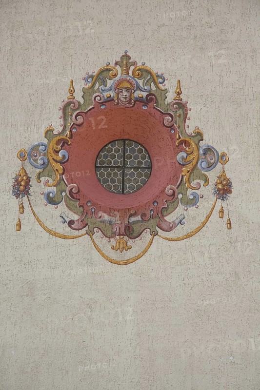 Church windows with frescoes and illusion painting at the pilgrimage church of Our Lady in Todtmoos