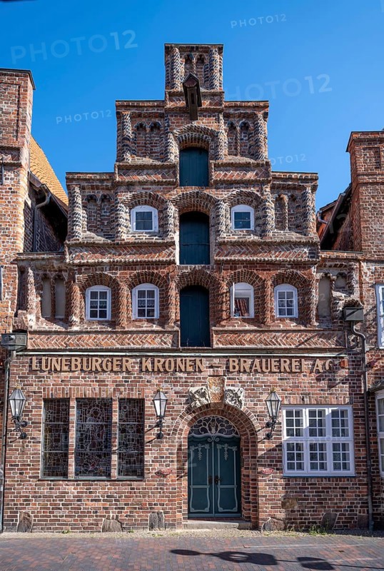 Old brick building of the Lueneburg Kronen brewery in the old town