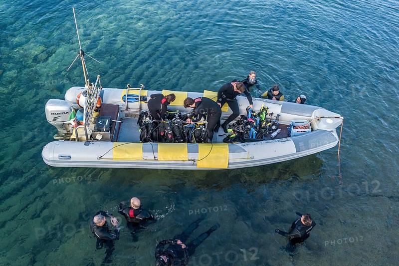 Aerial view of the dinghy for scuba divers