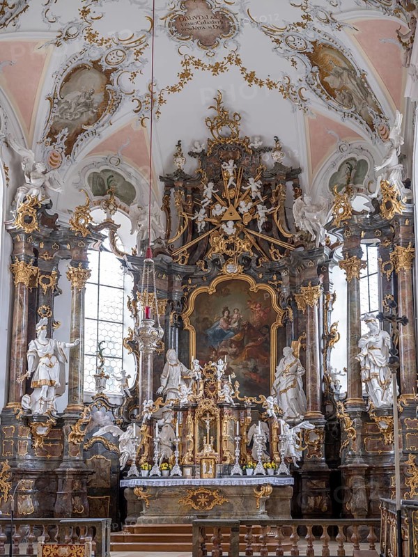 High altar in the rococo church of St. Ulrich
