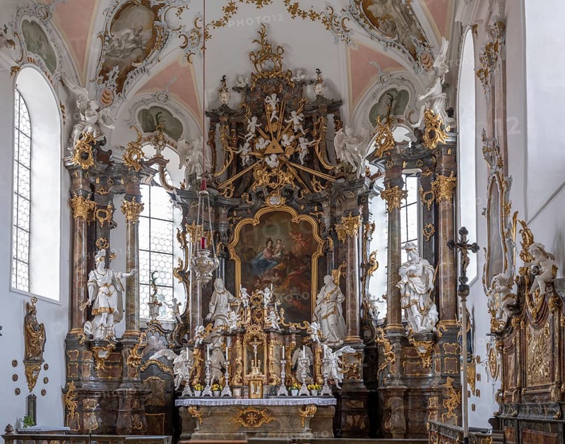 High altar in the rococo church of St. Ulrich in Seeg