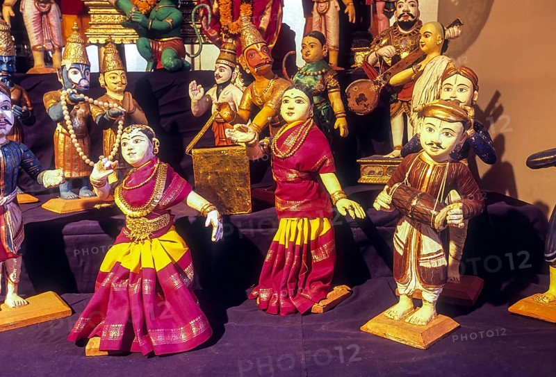 Doll display of kolu during the Navratri festival in Tamil Nadu