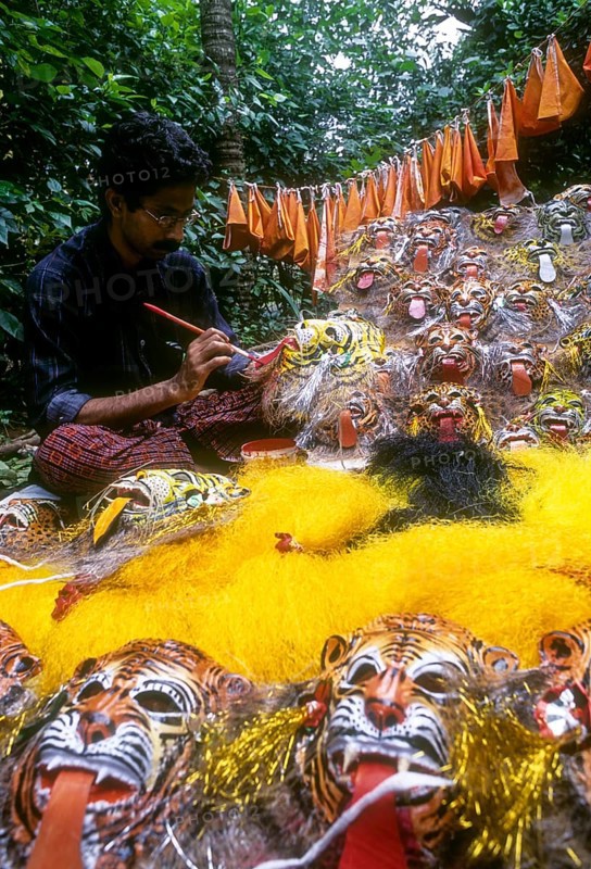 Making pulikali mask in Thrissur Trichur Kerala