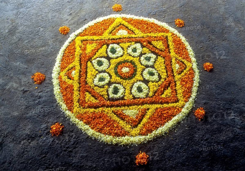 Floral decoration during Onam festival