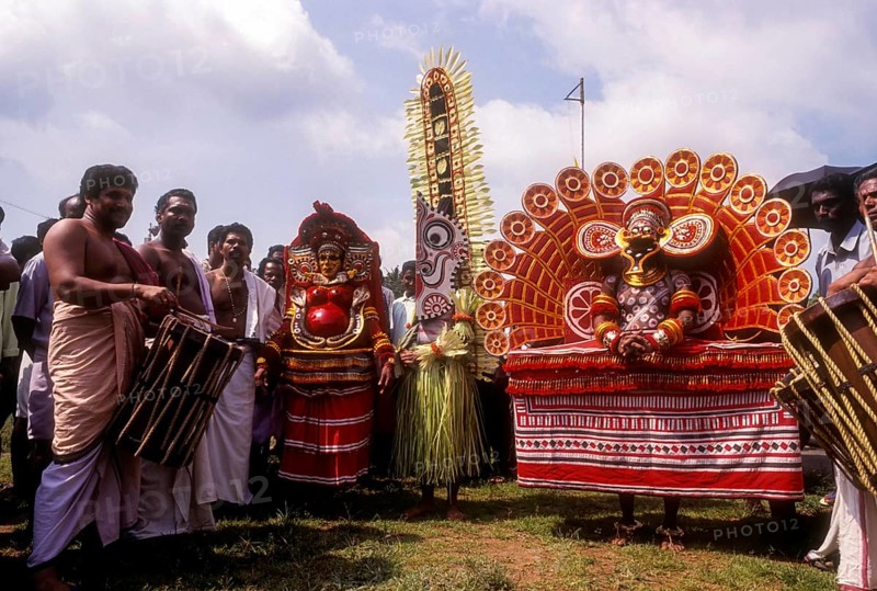 Theyyam dancers in Atham Athachamayam celebration in Thripunithura during Onam near Ernakulam