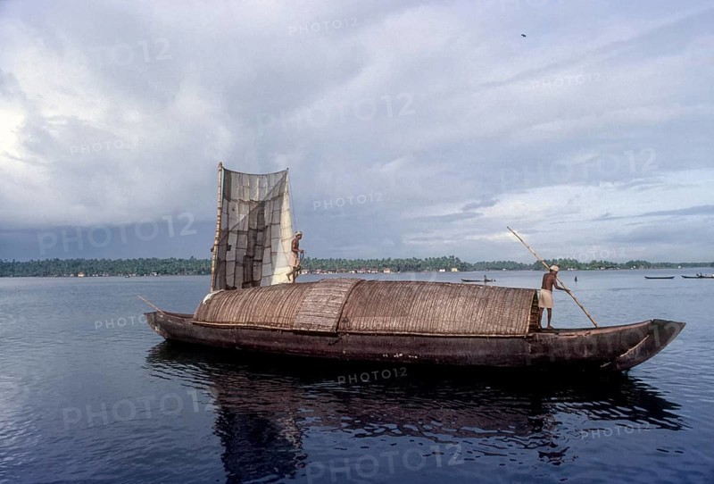 A dhow cargo boat in Kollam Quillon backwaters