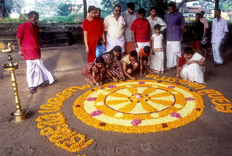 Aththapoovu or Floral decoration during Onam festival in front of Bhagavati temple in Kodungallur