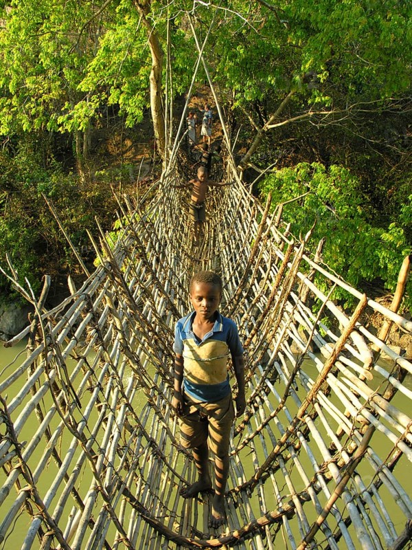Bamboo bridge in Malawi