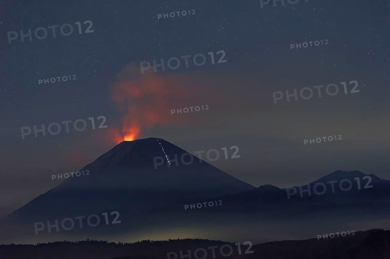 Active volcano Gunung Bromo at night