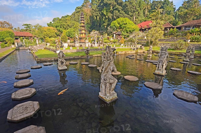 Water features and water basins in the Tirta Gangga water temple