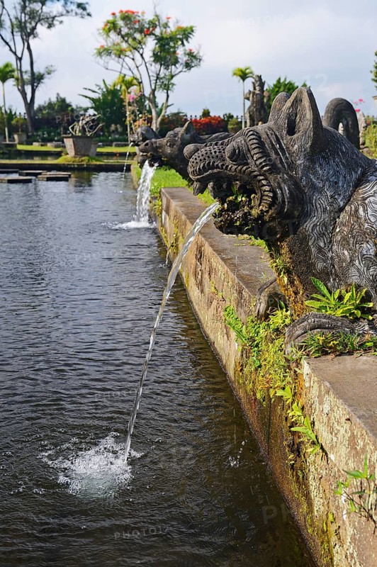 Water features and water basins in the Tirta Gangga water temple