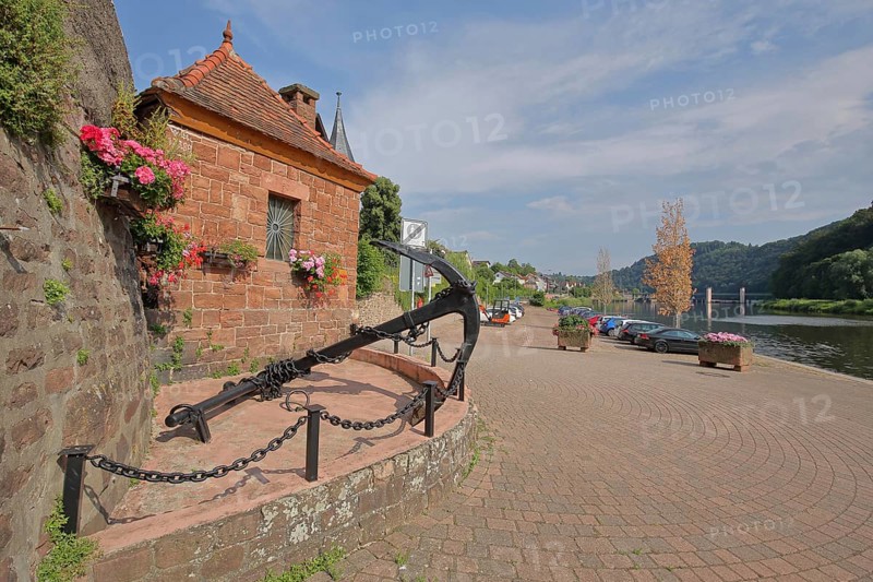 Historic ferry house with stick anchor in Neckarsteinach