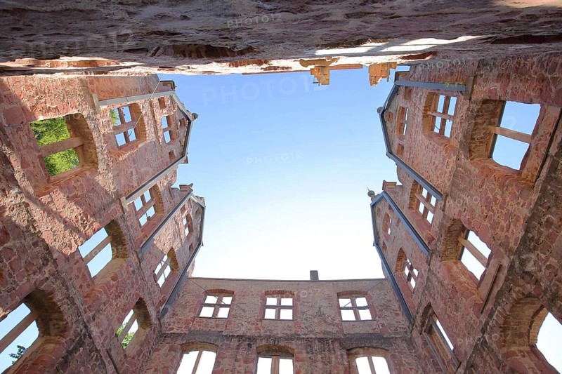 Walls in the interior view of the Jadgschloss in the monastery Hirsau built 11th century with view upwards in Calw
