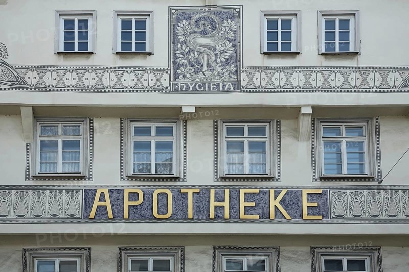 Detail of the house wall of Schmidsche Apotheke built in the 18th century with decoration