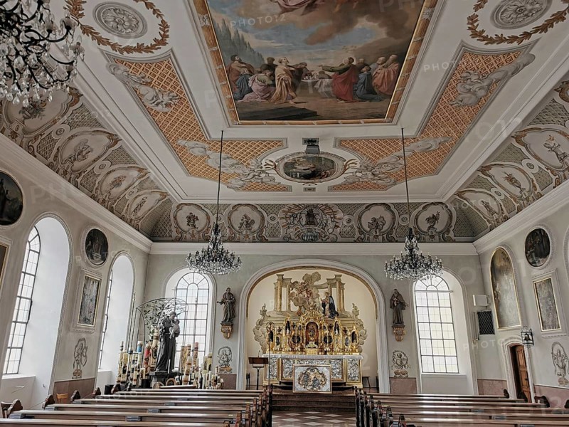 Ceiling painting depicting the Assumption of the Virgin Mary and St. Francis of Assisi and St. Ignatius of Loyola