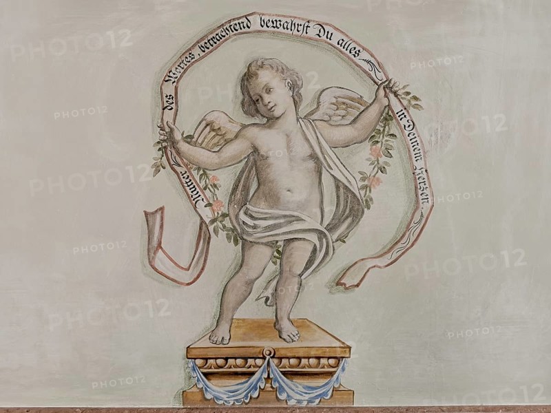 Cherub painting with cloth band by Sebastian Brabdstetter