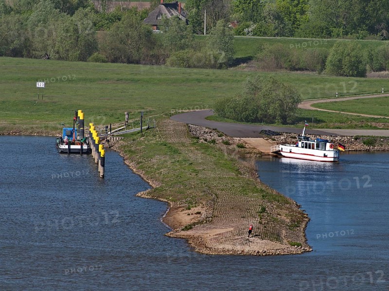 The Elbe ferry from Bitter to Hitzacker at the Bitter pier in the Elbe River Landscape UNESCO Biosphere Reserve
