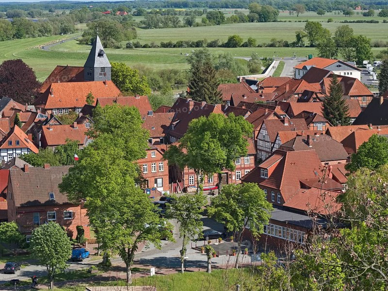 View from the vineyard of the town of Hitzacker in the Wendland region of the Elbe River Landscape UNESCO Biosphere Reserve