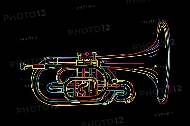 Neon Melophone instrument over black. Vector illustration