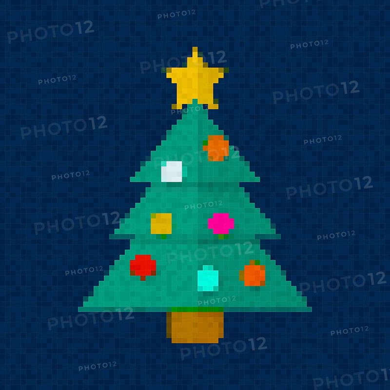 Pixel art Christmas tree vector icon