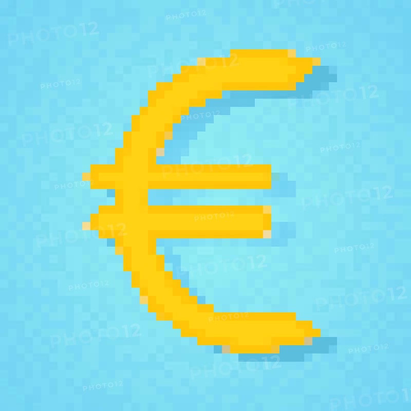 Pixel art euro icon. Color concept of euro currency