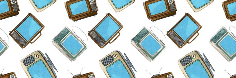 Retro style watercolor tv set pattern over white background