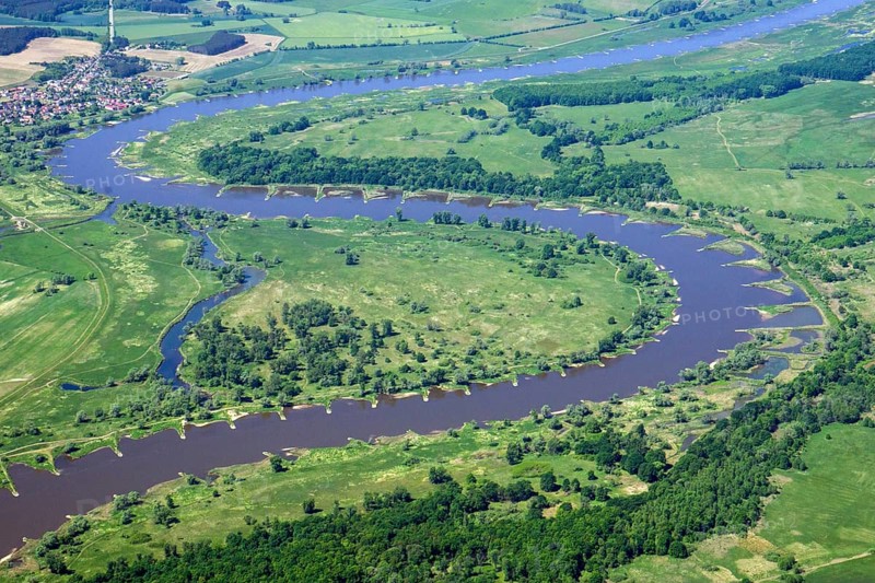 Aerial view of the Oder near Ratzdorf
