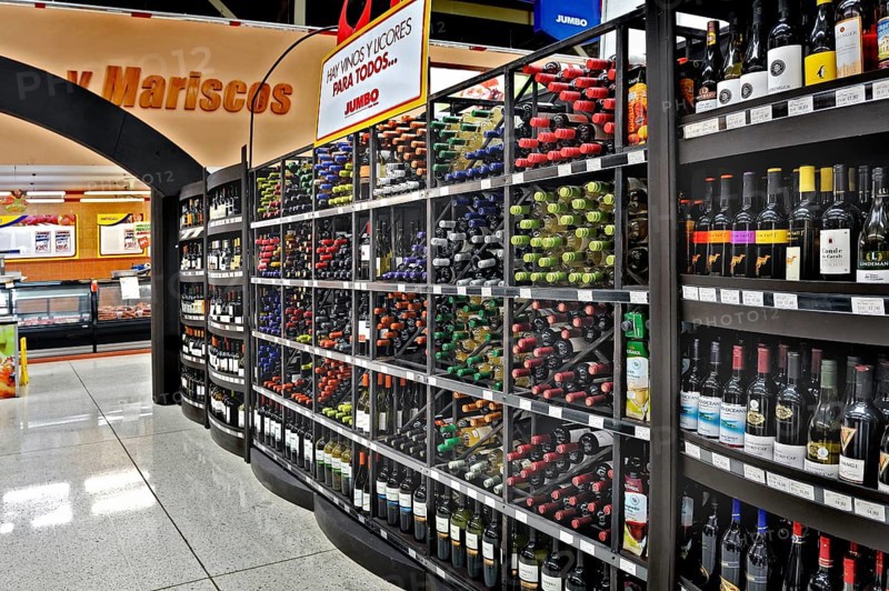 Wine rack in supermarket near Liberia