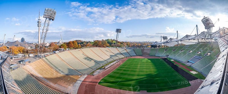 View over Olympic Stadium with football field
