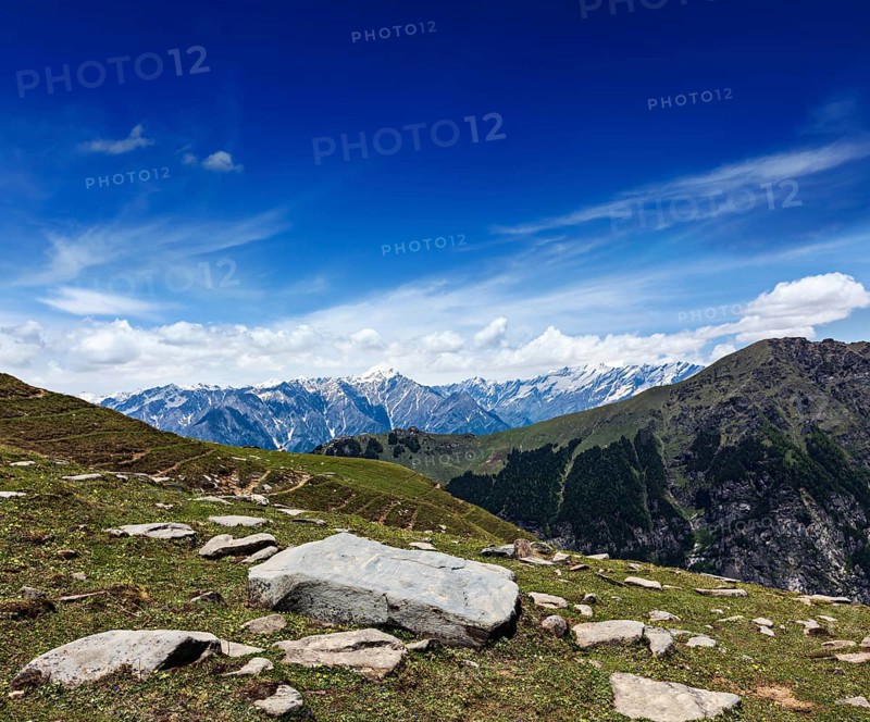 Travel Himalayas background. Above Kullu Valley