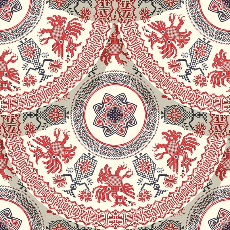 Decorative repeating pattern inspired by traditional Russian embroidery