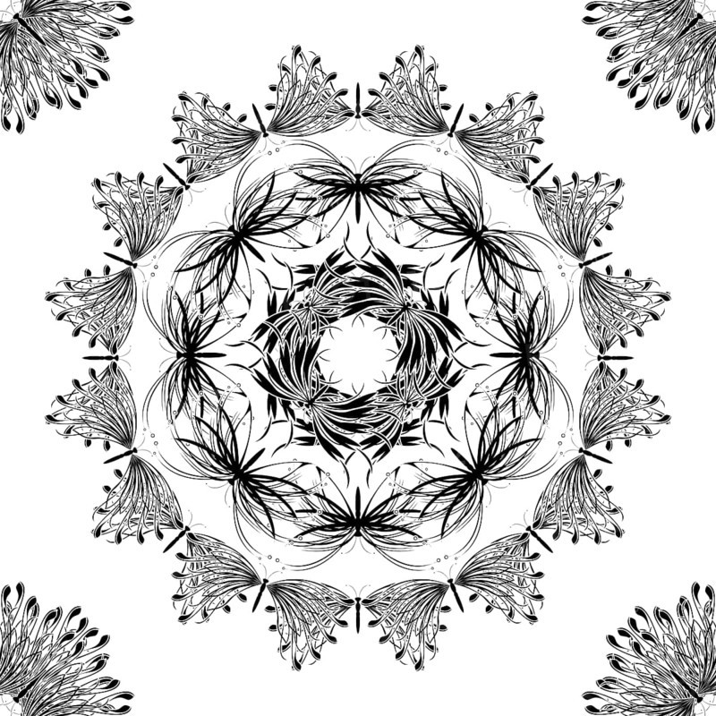 Madala design in black and white with stylized butterflies