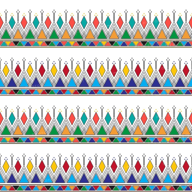 Decorative geometric repeating pattern inspired by Al-Qatt Al-Asiri traditional paintings
