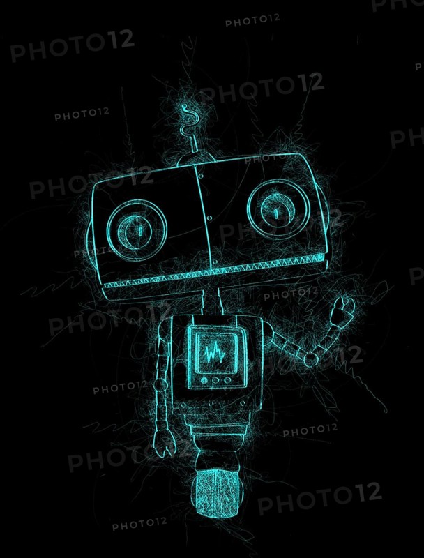 Little cute robot sketch over black background