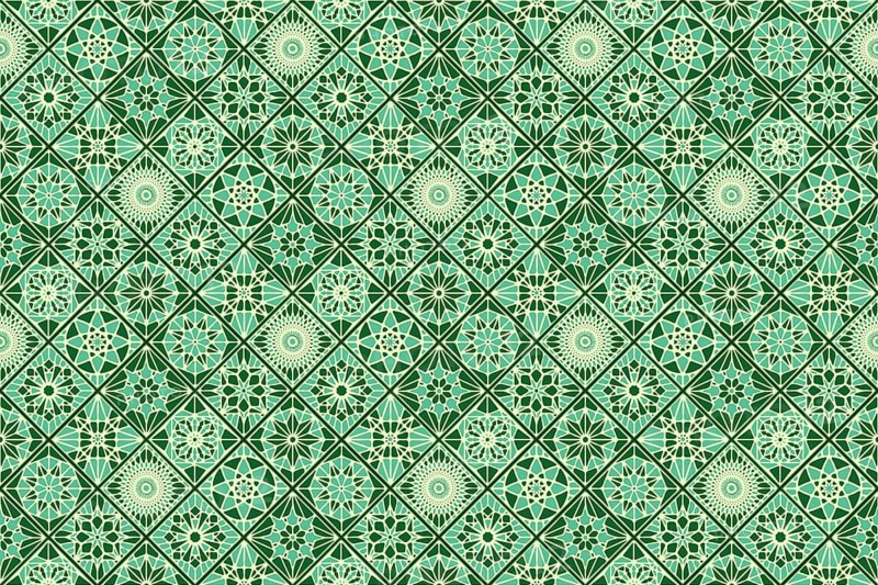 Ornamental background pattern with green tiles