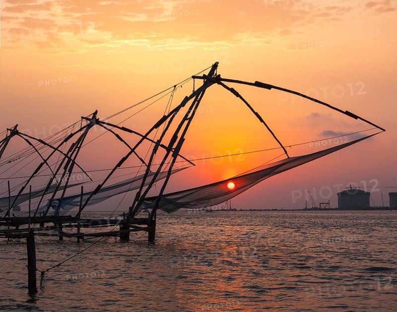 Kochi chinese fishnets on sunset. Fort Kochin