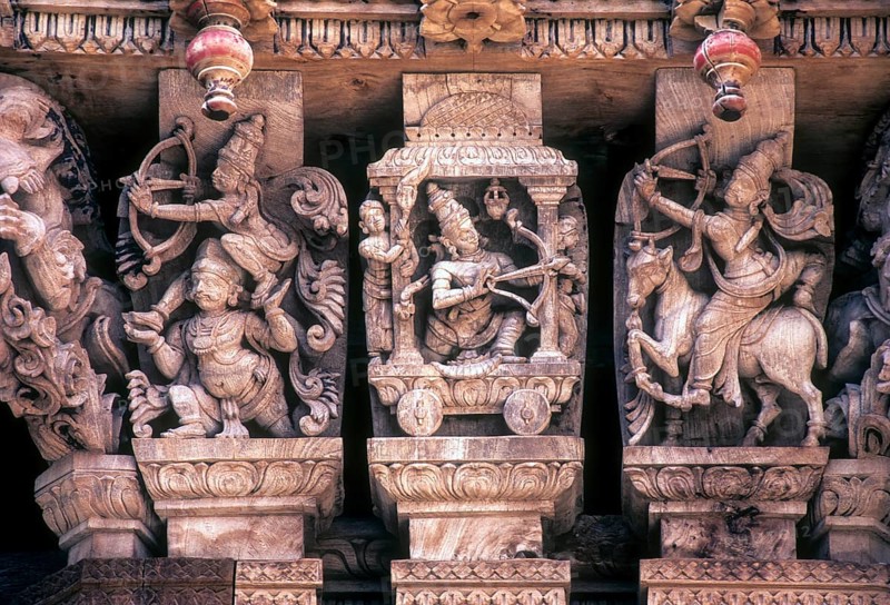17 th century 350 years old wooden carvings in Meenakashi Sundareswarer temple's chariot at Madurai