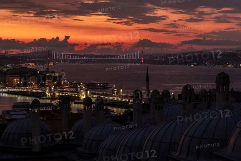 Bosphorus and galata bridge at sunrise from Suleymaniye Mosque