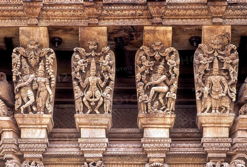 17 th century 350 years old wooden carvings in Meenakashi Sundareswarer temple's chariot at Madurai