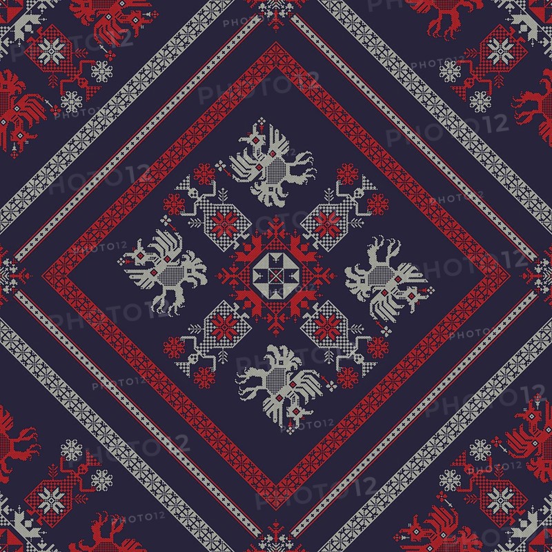 Decorative repeating pattern inspired by traditional Russian embroidery