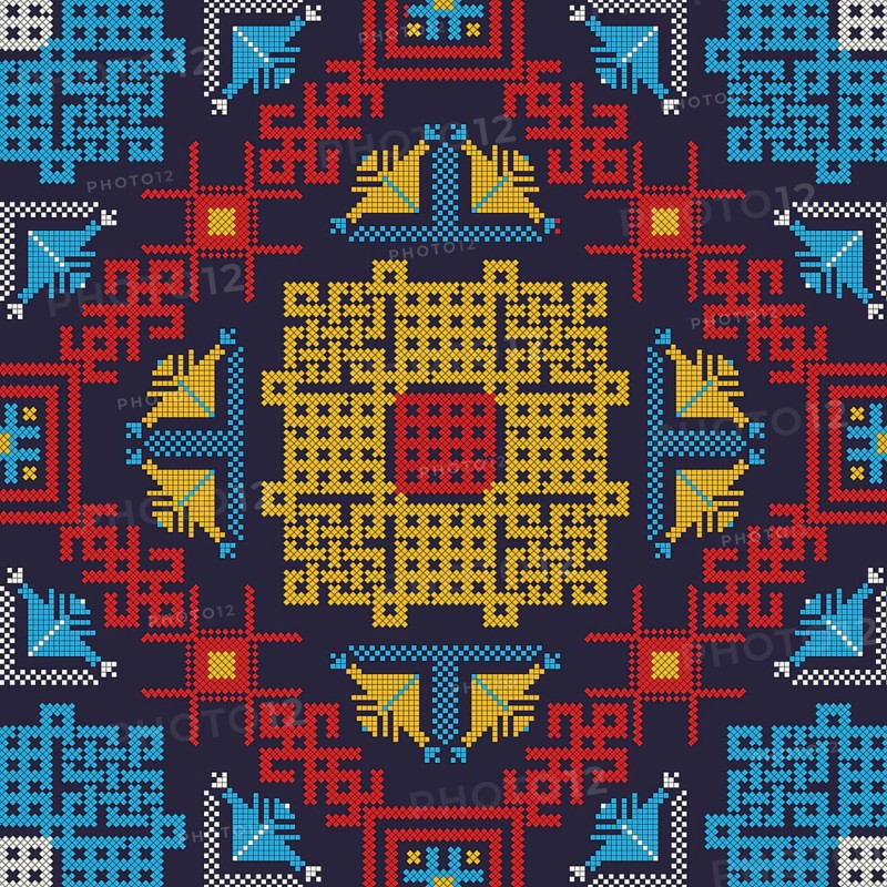Decorative repeating pattern inspired by traditional Russian embroidery