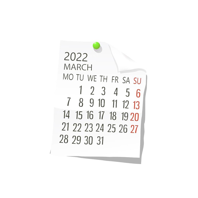 2022 Calendar on white paper