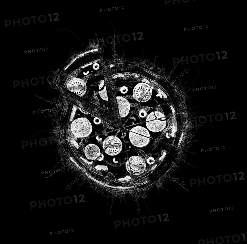 Black and white pizza scribble grunge sketch